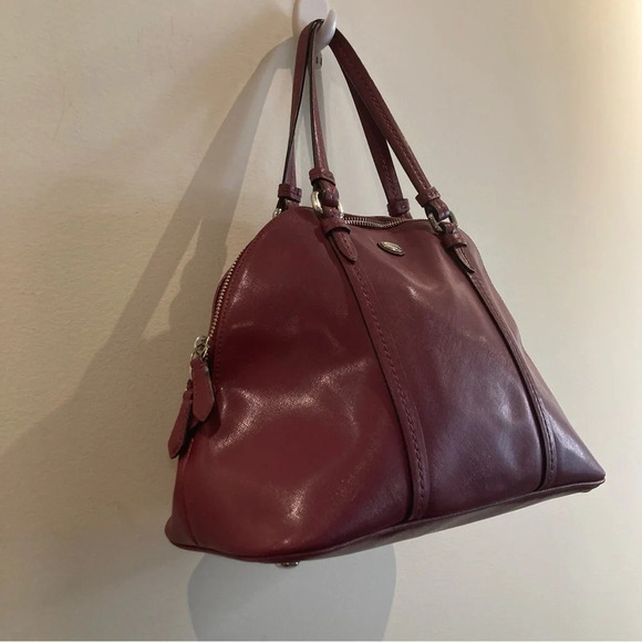 COACH Medium Satchel Leather Plum Colour Handbag Phone Pocket Zipper Closure - Picture 3 of 11